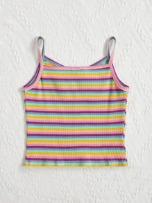SHEIN Teen Girls Rainbow Striped Ruched Cami Top - Multicolor - View 2