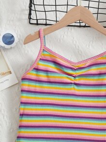 SHEIN Teen Girls Rainbow Striped Ruched Cami Top - Multicolor - View 3