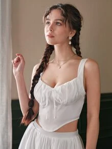 SHEIN MOD Ruched Bust Milkmaid Cami Top & Skirt - White - View 4