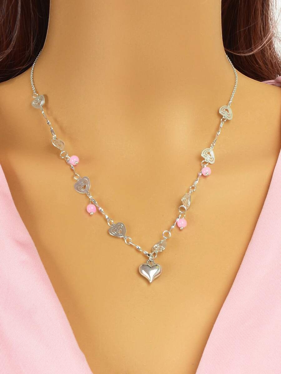 Heart Charm Necklace - Silver - View 1
