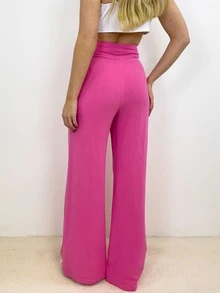 Quần nữ Nút Túi Dây kéo màu trơn Giải trí - Màu Hồng Tươi - Xem 2