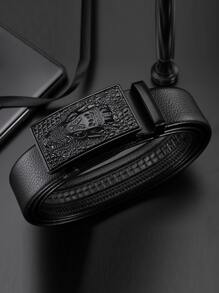 Hombres Cinturón con diseño de animal con hebilla cuadrada - Negro - Ver 1