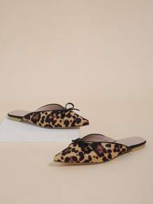 Zapatillas mules de serraje falso con patrón de leopardo con diseño de lazo - Multicolor - Ver 1