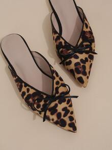 Zapatillas mules de serraje falso con patrón de leopardo con diseño de lazo - Multicolor - Ver 2