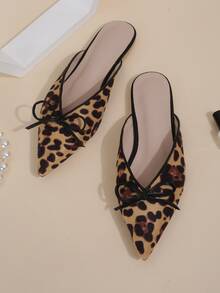 Zapatillas mules de serraje falso con patrón de leopardo con diseño de lazo - Multicolor - Ver 3