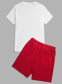 Manfinity VCAY Men Cartoon Graphic Tee & Track Shorts Set - Red - View 2