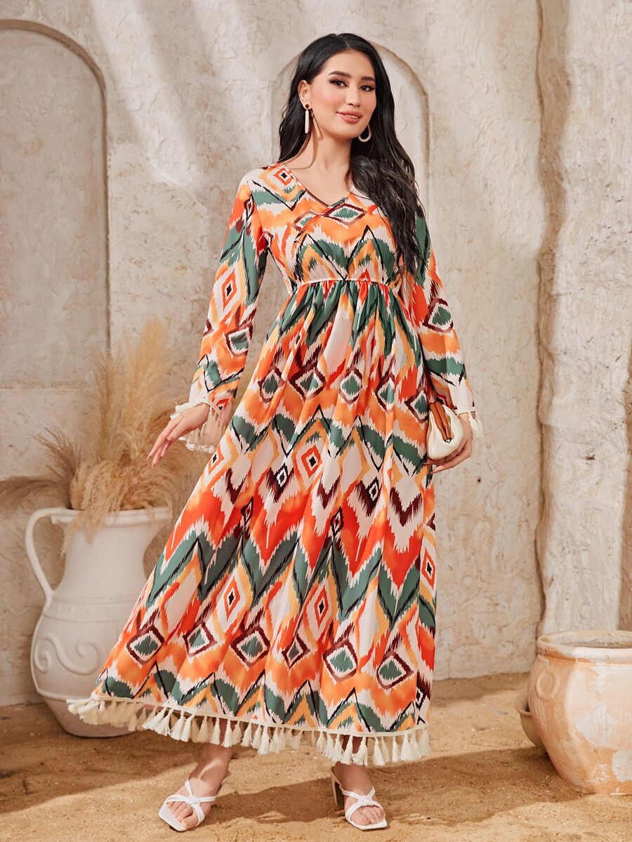 Al Najma Geo Print Tassel Trim Dress