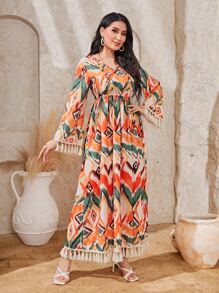 Al Najma Geo Print Tassel Trim Dress