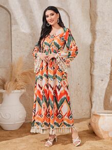 Al Najma Geo Print Tassel Trim Dress