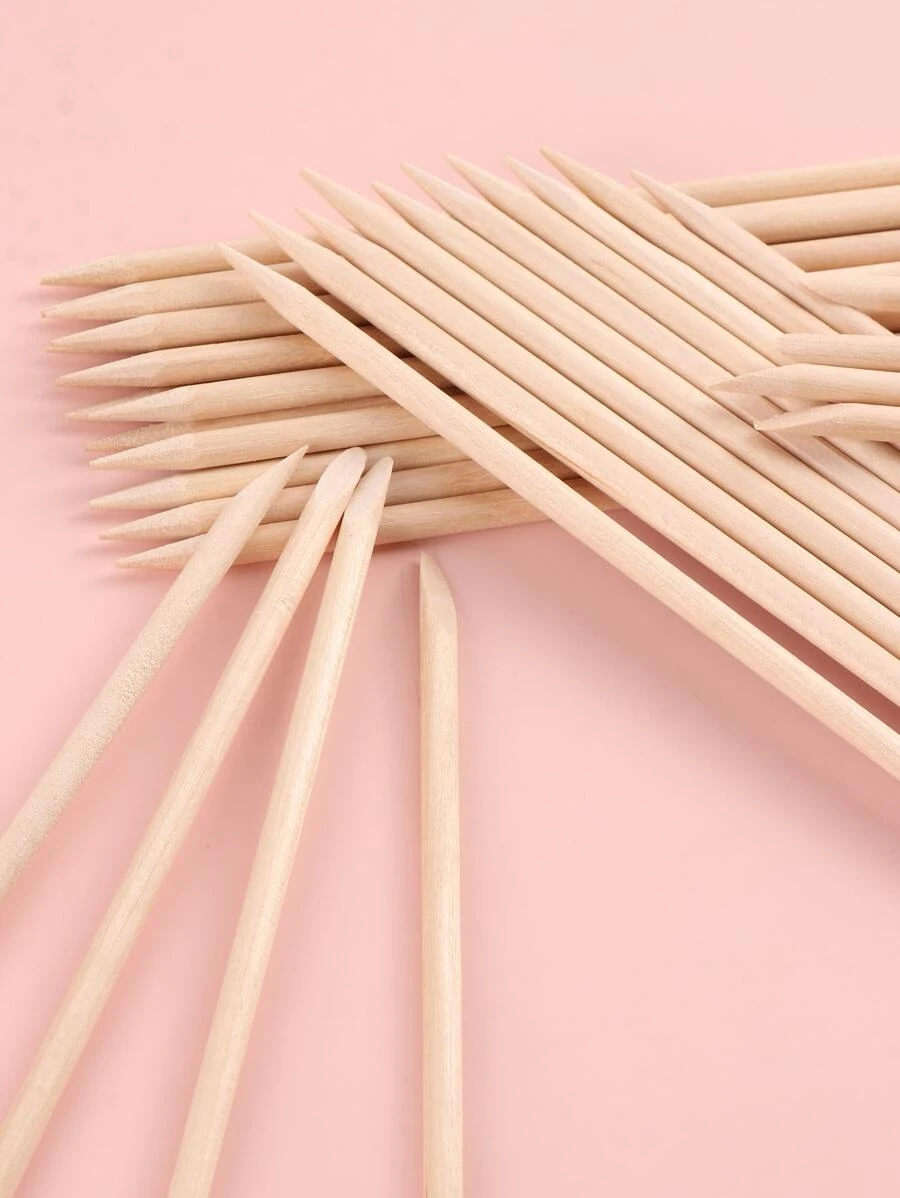 FULL BEAUTY 50入組棍棒適用於指甲片木頭表皮推和去除器套裝適用於美甲和修腳一次性套裝有用和沙龍-不會輕易折斷 - 米色 - 查看 1