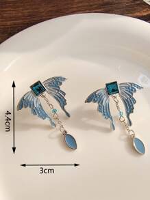 Rhinestone & Butterfly Decor Drop Earrings - Blue - View 3