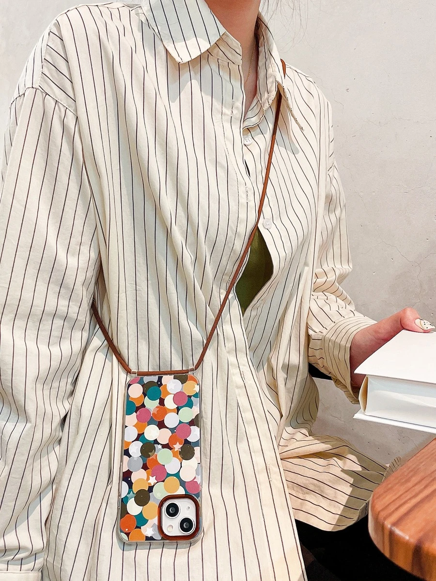 Polka Dot Pattern Phone Case With Lanyard - Multicolor - View 1