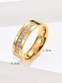 1pc Fashionable Stainless Steel Ring With 9 Simulated Diamonds - Yellow Gold - View 4