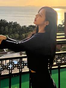 DAZY 纯色罗纹针织短款毛衣和针织裙秋冬 - 寶藍色 - 查看 7