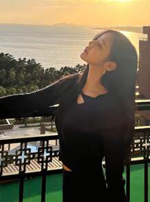 DAZY 纯色罗纹针织短款毛衣和针织裙秋冬 - 寶藍色 - 查看 8