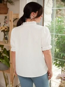 SHEIN Frenchy Plus Eyelet Embroidery Puff Sleeve Blouse - White - View 6