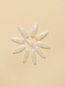 24pcs Long Coffin Floral Pattern Fake Nail & 1sheet Tape & 1pc Nail File - Multicolor - View 5