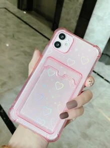 1pc High Transparency Four Corners Anti-drop Card Holder Phone Case With Glitter Card Sticker Compatible With iphone 14 Pro Max/15 Pro Max - Pink - View 1