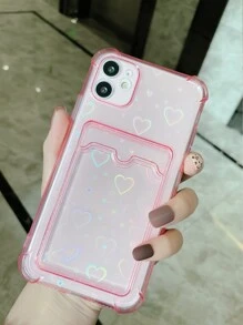 1pc High Transparency Four Corners Anti-drop Card Holder Phone Case With Glitter Card Sticker Compatible With iphone 14 Pro Max/15 Pro Max - Pink - View 3