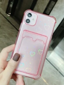 1pc High Transparency Four Corners Anti-drop Card Holder Phone Case With Glitter Card Sticker Compatible With iphone 14 Pro Max/15 Pro Max - Pink - View 4