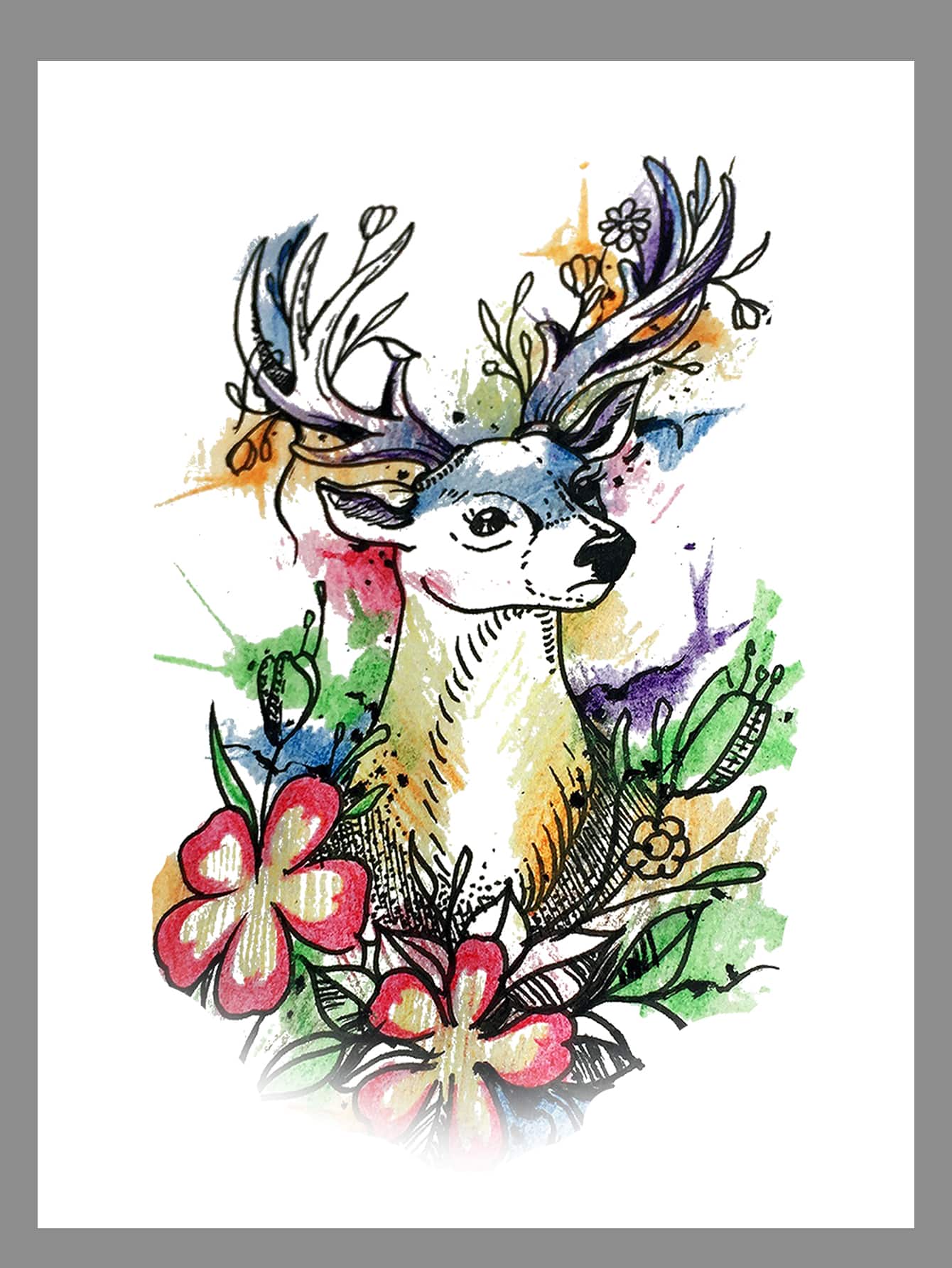 1sheet Cartoon Elk Pattern Tattoo Sticker - Multicolor - View 1