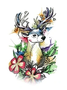 1sheet Cartoon Elk Pattern Tattoo Sticker - Multicolor - View 2