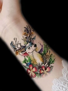 1sheet Cartoon Elk Pattern Tattoo Sticker - Multicolor - View 3