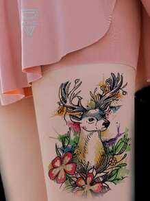 1sheet Cartoon Elk Pattern Tattoo Sticker - Multicolor - View 4