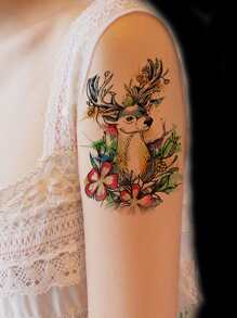 1sheet Cartoon Elk Pattern Tattoo Sticker - Multicolor - View 5