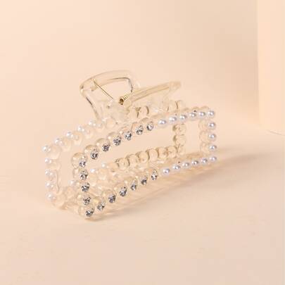 Rhinestone & Faux Pearl Decor Hair Claw