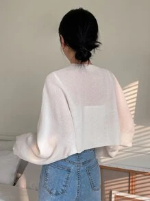 DAZY Solid Batwing Sleeve Crop Cardigan Without Cami Top,Fall Women Clothes - White - View 2