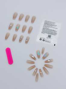 24 chiếc Long Coffin Rhinestone Decor Fake Nail & 1 sheet Tape & 1pc Nail Dũa - Nhiều màu - Xem 2