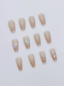 24 chiếc Long Coffin Rhinestone Decor Fake Nail & 1 sheet Tape & 1pc Nail Dũa - Nhiều màu - Xem 3