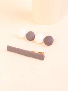 2pcs Round Decor Hair Clip - Coffee - View 1