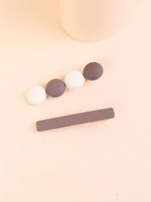 2pcs Round Decor Hair Clip - Coffee - View 3