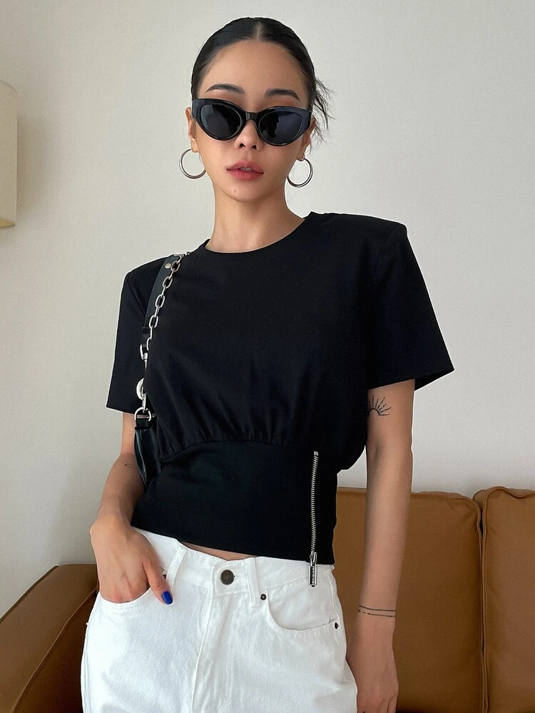 Solid Zip Hem Tee