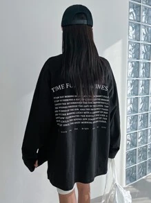 DAZY Slogan Graphic Drop Shoulder Tee - Black - View 1