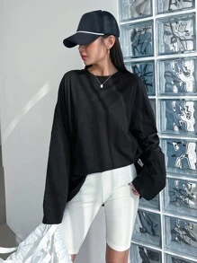 DAZY Slogan Graphic Drop Shoulder Tee - Black - View 2
