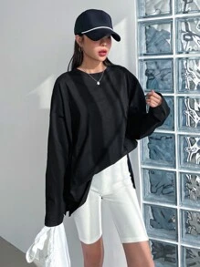 DAZY Slogan Graphic Drop Shoulder Tee - Black - View 3