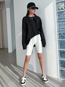 DAZY Slogan Graphic Drop Shoulder Tee - Black - View 4