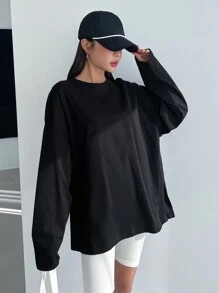 DAZY Slogan Graphic Drop Shoulder Tee - Black - View 5