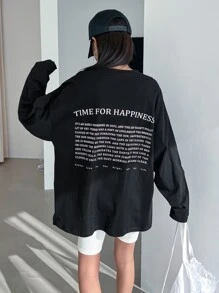 DAZY Slogan Graphic Drop Shoulder Tee - Black - View 6