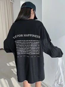 DAZY Slogan Graphic Drop Shoulder Tee - Black - View 7