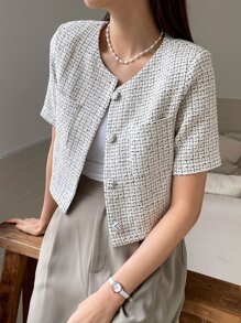 DAZY Button Front Pocket Patched Jacket - Beige - View 1