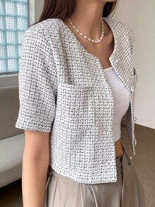 DAZY Button Front Pocket Patched Jacket - Beige - View 4