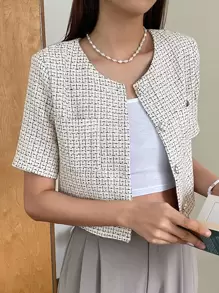 DAZY Button Front Pocket Patched Jacket - Beige - View 5