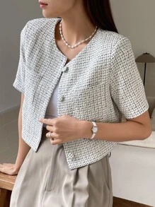 DAZY Button Front Pocket Patched Jacket - Beige - View 6