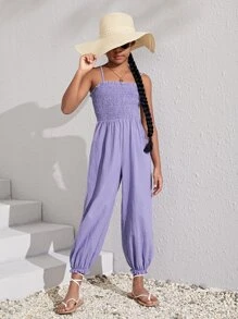 SHEIN 女孩素色上身打攬吊帶連體褲 - 紫羅蘭色 - 查看 1