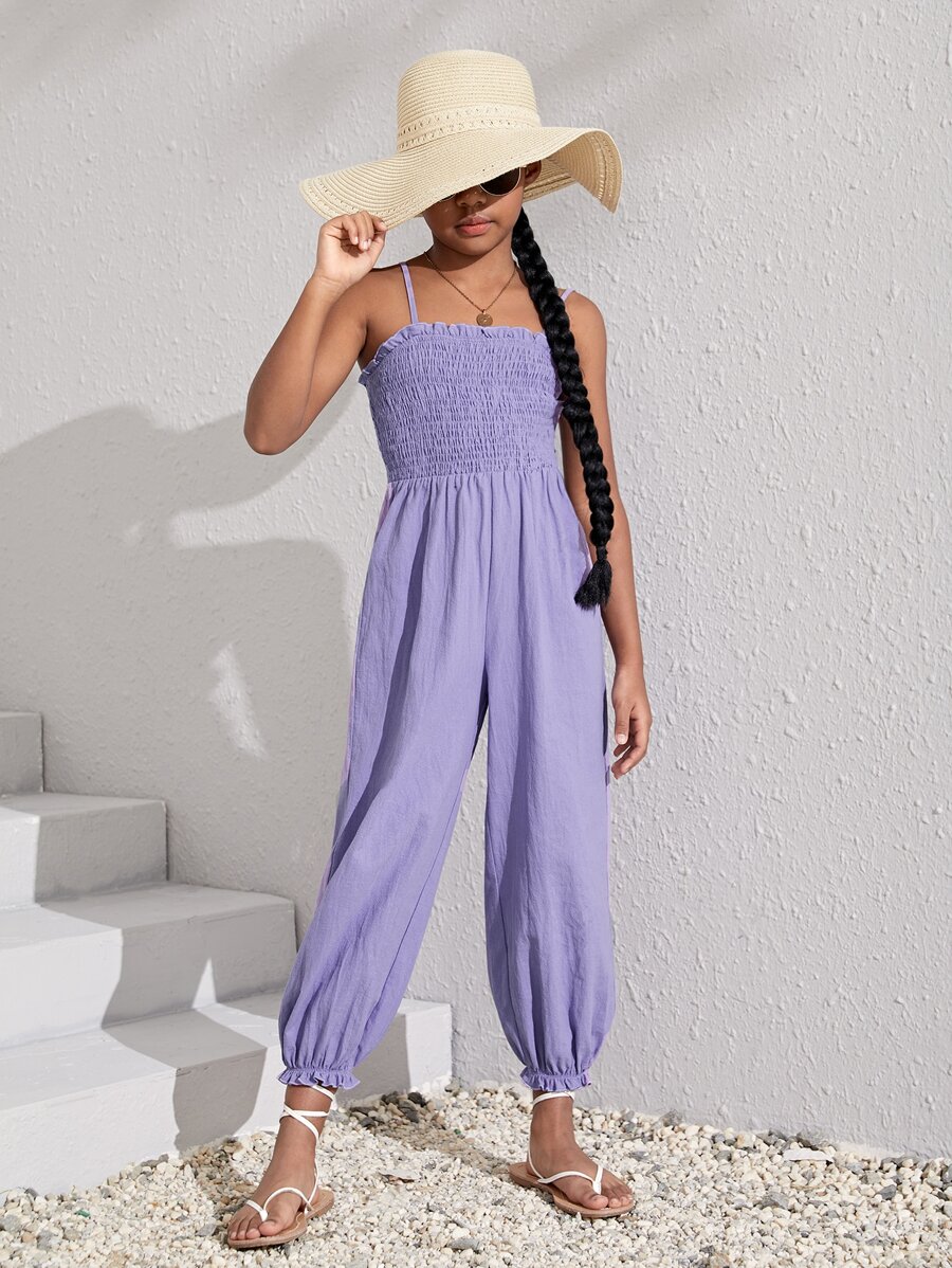 SHEIN 女孩素色上身打攬吊帶連體褲 - 紫羅蘭色 - 查看 1