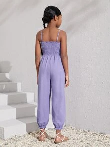 SHEIN 女孩素色上身打攬吊帶連體褲 - 紫羅蘭色 - 查看 2